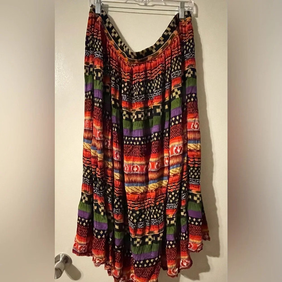 Colorful Multi Patterned Boho Prairie Hippie Skirt 100% Rayon Size 3X - Picture 1 of 6